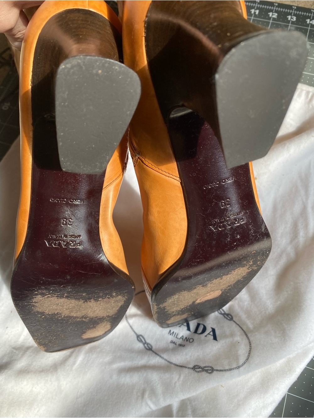 Prada Cognac/Tan Lace-Up Leather Mid-Calf Boots EU 39 / US 9 - Picture 4 of 10